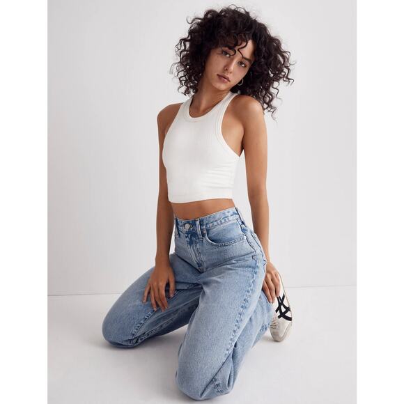 Madewell White Variegated Rib Crop Tank - Picture 1 of 4